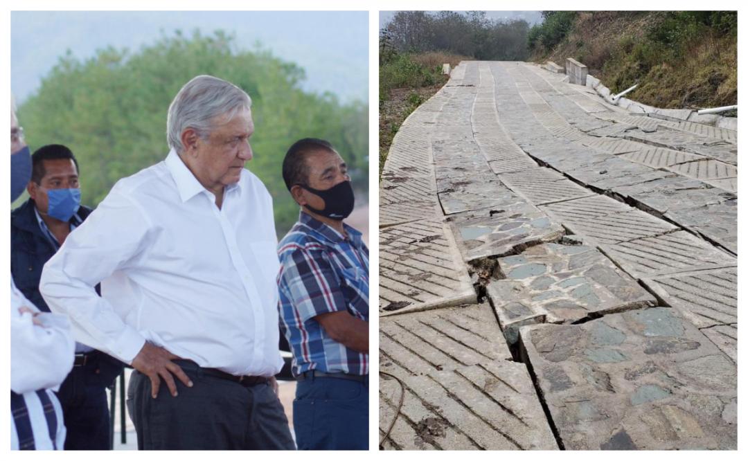 Por falla geológica, se daña uno de los caminos de AMLO a comunidades indígenas en Oaxaca