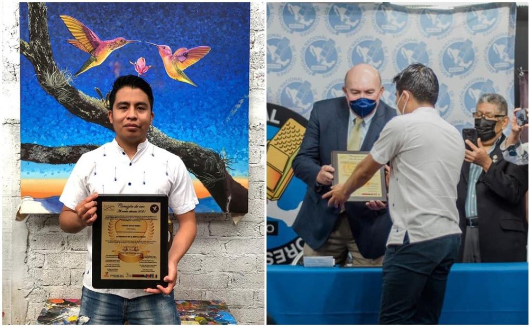 Premian con el “Corazón de Oro” a joven pintor oaxaqueño Carlos Bazán, al mérito altruista