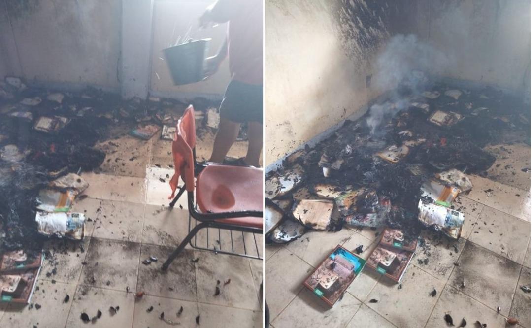Corto causa incendio en secundaria de Matías Romero, Oaxaca, y deja a niños sin libros ni material didáctico