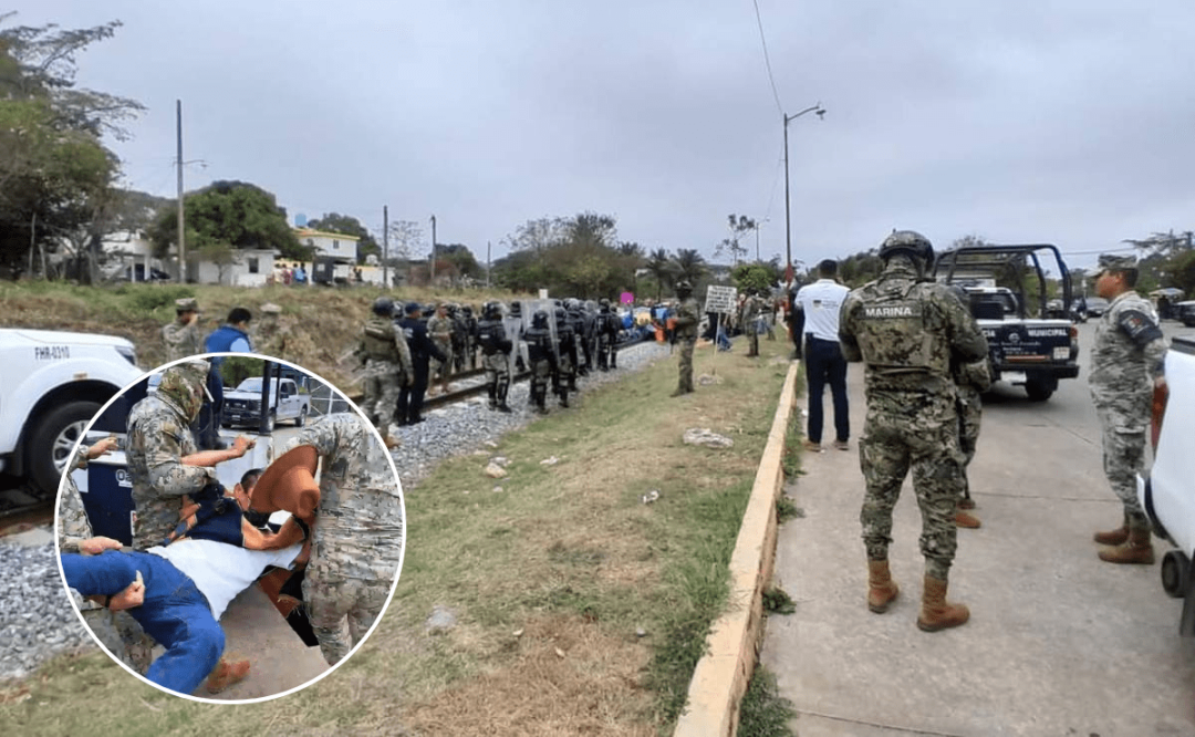 Marinos y policías de Oaxaca desalojan protesta de ex rieleros en Tren Transístmico