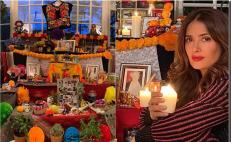 Salma Hayek honra su raíz istmeña con altar de muertos con bordados zapotecas