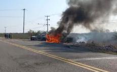 Opositores al parque industrial queman una patrulla y tres vehículos en el Istmo, Oaxaca