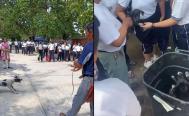 VIDEO. Maestro arrastra a perrita y tira a sus cachorros a la basura frente a estudiantes de secundaria en Oaxaca