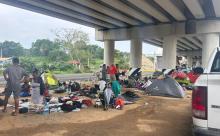 Caravana de migrantes duermen bajo un puente; acusan engaño de autoridades